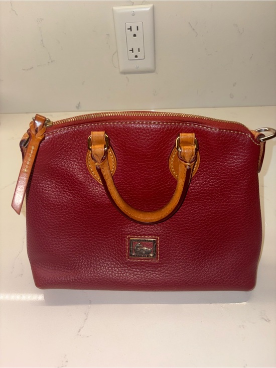Dooney & Bourke Handbags - Dooney & Bourke Cherry Red Pebbled Leather Satchel with Tan Trim
